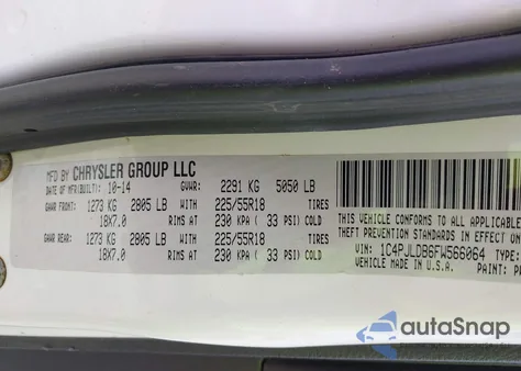 2015 Jeep Cherokee Limited из США, поврежденный, VIN 1C4PJLDB6FW566064